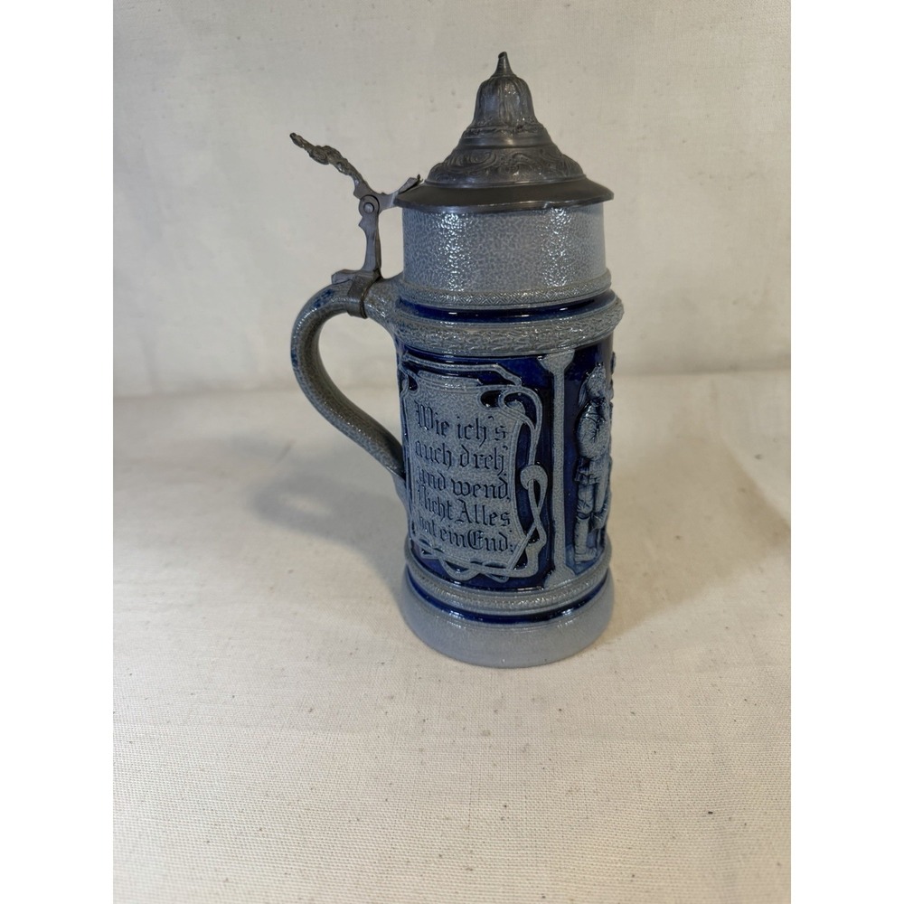 Vintage German Beer‎ Stein Westerwald 8" Stoneware Pewter Lid Germany 201-60